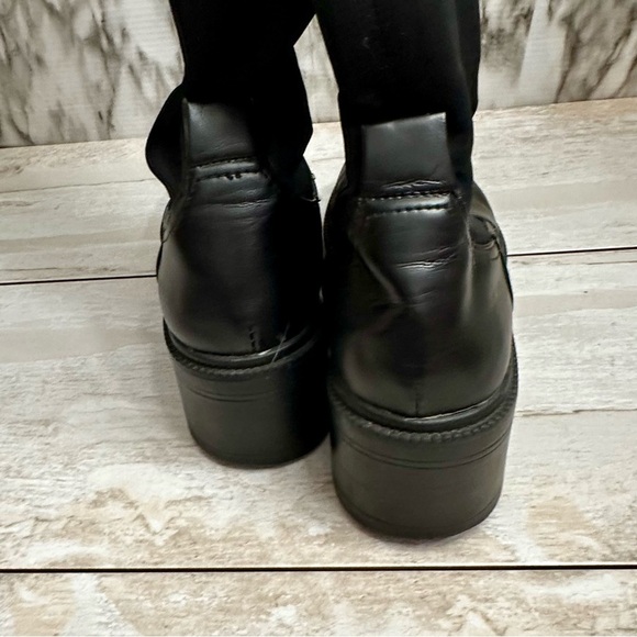 Zara Womens Sz 36 US 6 Black Stretch Knee High Boots Lug Bottom Wide Shaft Moto - Picture 7 of 16